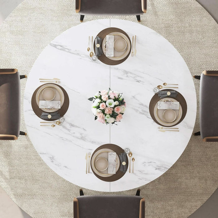 47" White Faux Marble round Dining Table with Storage for Dining Room