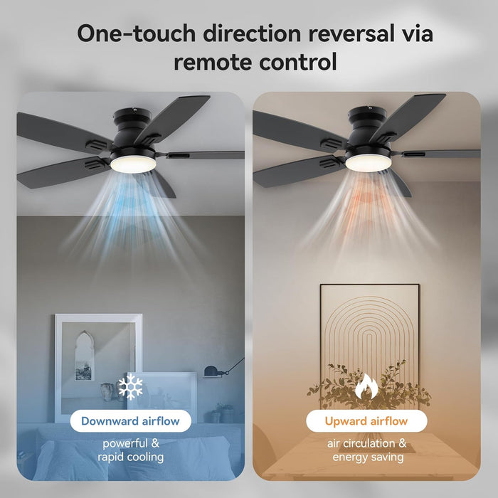 42" Ceiling Fans with Lights and Remote/App Control, Low Profile Ceiling Fan with Light, Reversible, Quiet 6 Speeds, Stepless Dimmable, Flush Mount Ceiling Fan for Bedroom Indoor/Outdoor Use