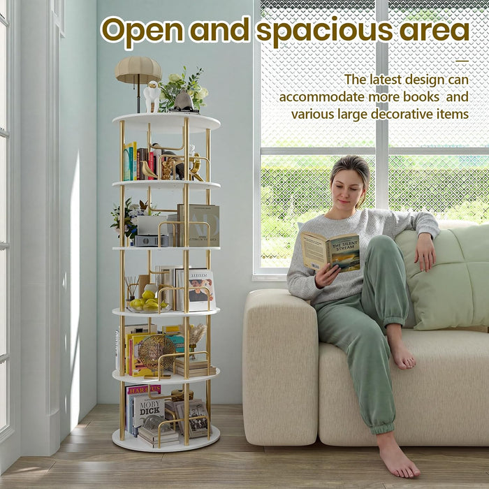 360° Rotating Bookshelf, Revolving Bookcase with Open Display Storage, round Book Shelf Tower, Freestanding Space Saving Vertical Storage Organizer for Living Room Bedroom, Corner Furniture