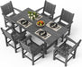 Wood Grain 7-Piece Outdoor Dining Set, Spacious HDPE Outdoor Furniture, Durable Patio Table and Chairs Set with Armrests and Umbrella Hole, Gray