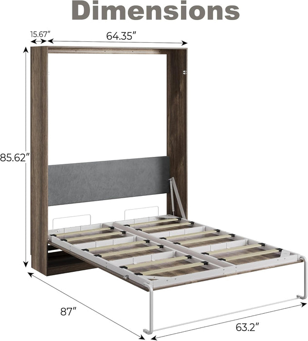 Modern Queen Size Murphy Bed, Hidden Foldable Wall Cabinet Bed Frame with Wood Slat, Space-Saving, No Spring Box Required, Brown