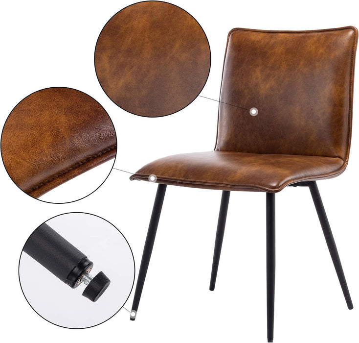 PU Leather Dining Chairs Upholstered Chairs Set of 4 Side Chair Yellowish-Brown