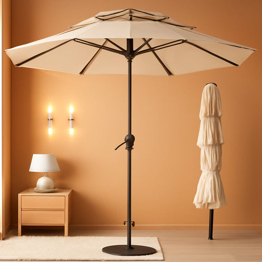 10Ft 3 Tier Patio Umbrella, Outdoor Market Table Umbrella with UPF 50+ Vented Canopy, 8 Sturdy Ribs, Easy Push Button Tilt and Crank, Windproof for Deck, Pool, Backyard and Garden
