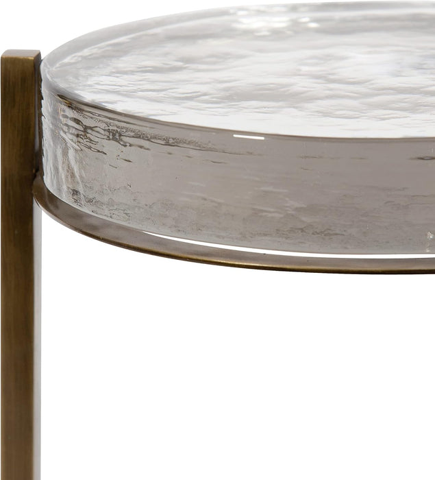Aguilar Modern Drink Table; 9 X 9 X 23; Brass with Clear Glass; Detailed Glass Accent Table for Small Spaces