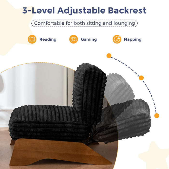 Modern Adjustable Accent Chair with Ottoman, Upholstered Living Room Chair with Footrest Set, Soft Reclining Lounge for Bedroom, Apartment, Office, Black