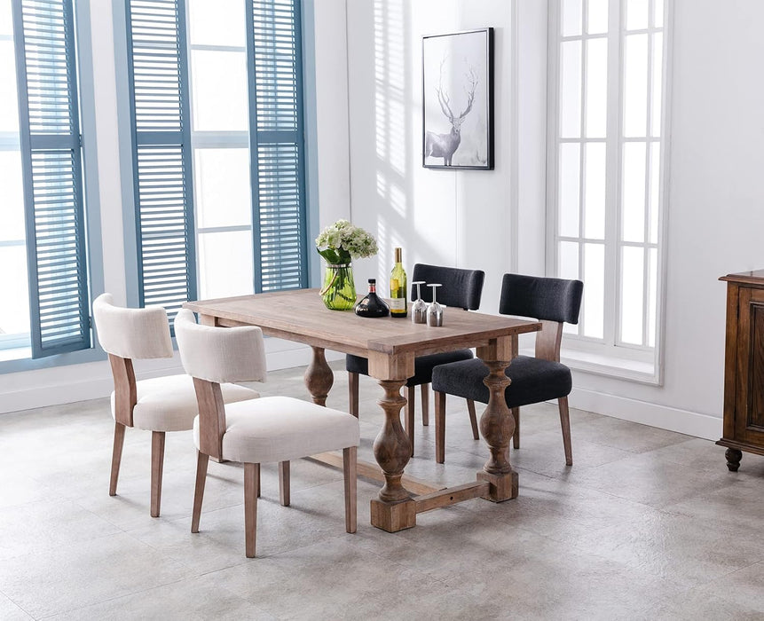 Mid Century Modern Dining Chairs Set of 2, Upholstered Wooden Dining Room Chairs, Farmhouse Kitchen Chairs, Accent Armless Side Chairs with Curved Back for Living Room, Beige Linen, 2PCS