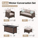 Patio Furniture Set Outdoor Furniture Brown Wicker Rattan Patio Conversation Sets with Cushion outside Sofa Set,6 Pieces with Rectangular Firepit Table,7 Seats,Beige