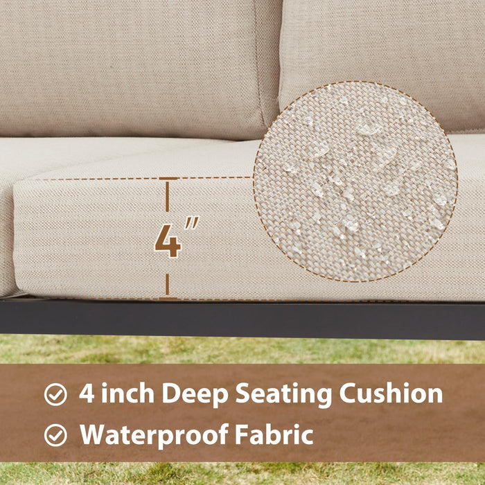 6 Pieces Patio Furniture Sets, Metal Outdoor Sectional Furniture L Shape Patio Conversation Sets with Fauxwood Coffee Table & 6.5" Olefin Cushions for Backyard, Garden, Poolside