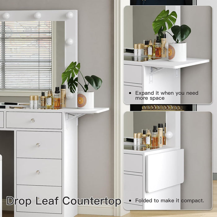 Illuminated Vanity Desk With Integrated Power Outlet