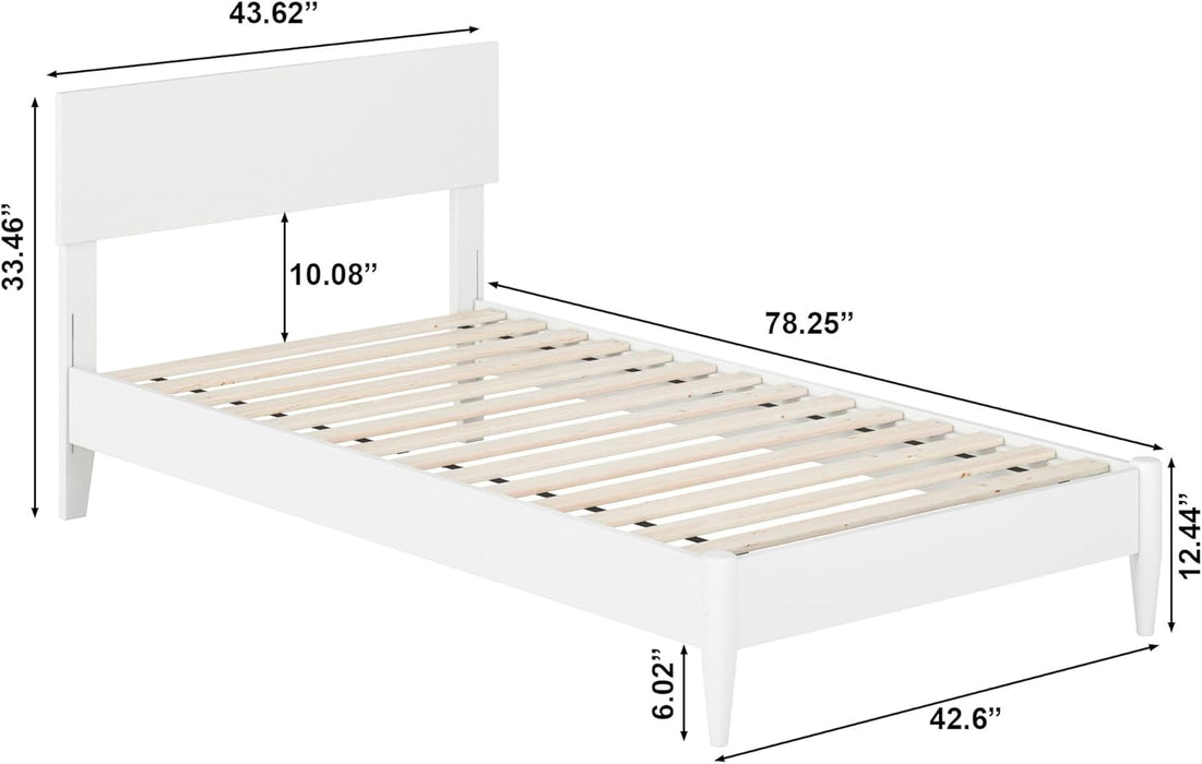 , Aria Twin Solid Wood Modern Low Profile Platform Bed, White