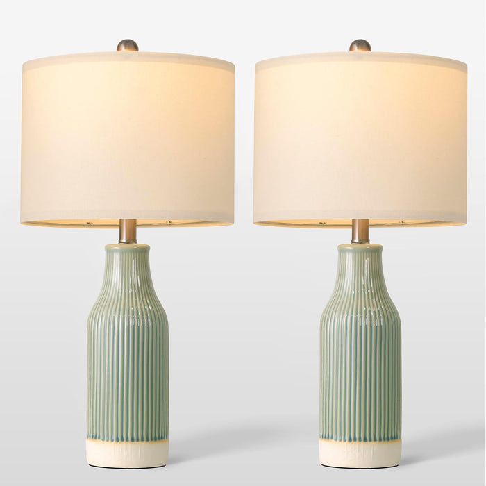 23.5" Bedside Lamps Set of 2,Green Ceramic Table Lamp for Bedroom
