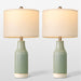 23.5" Bedside Lamps Set of 2,Green Ceramic Table Lamp for Bedroom