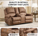 Power Reclining Loveseat, Faux Leather Double Recliner Sofa with Side Pocket, Center Console, Hidden Storage & Cup Holders, Vintage Rivet Mid-Century Modern Design for Living Room, Nut Brown