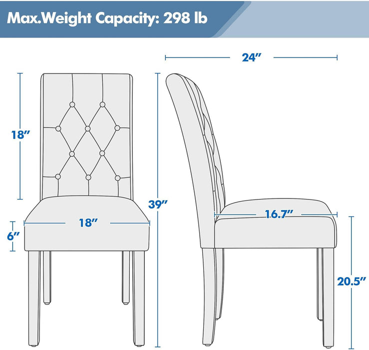 Faux Leather Dining Chairs, Button Tufted Dining Room Chairs with Rubber Wood Legs, Mid-Century Accent Dinner Chair for Living Room/Kitchen, Set of 2, Brown