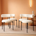 Sherpa Dining Chairs Set of 4, Upholstered round Kitchen Chairs with Curved Backrest & Metal Legs, Modern Armless Side Chairs, White Boucle Accent Chairs for Dining Room, Living Room