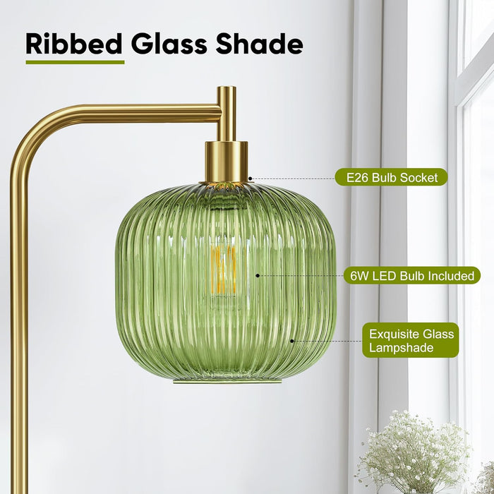 Glass Floor Lamp SixtySevenInch Ribbed Brushed Gold
