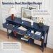 55.5" Carved Console Table with 3 Drawers, 2-Tier Sofa Table with Glossy Floral Surface and Solid Wood Legs, Mid-Century Modern Entryway Table for Living Room Hallway (Midnight Blue)