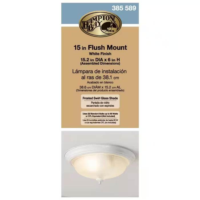 15 In. 3-Light White Dome Flush Mount with White Glass Shade