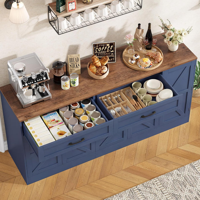 71” Large Sideboard Buffet Cabinet, Farmhouse Coffee Bar Cabinet (Blue)