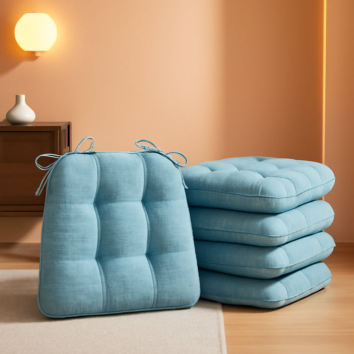 Chair Cushions for Dining Chairs Set of 4, Indoor Kitchen Chair Cushions with Ties and Non Slip Backing, Tufted Memory Foam Seat Cushions, Chair Pads 4 Pack, 15.5" X 15.5" X 4", Baby Blue