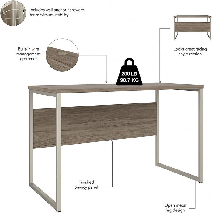 Table with Open Metal Leg Design and Privacy Panel | Hybrid Large Computer Desk for Home Office, 42W X 24D, Modern Hickory