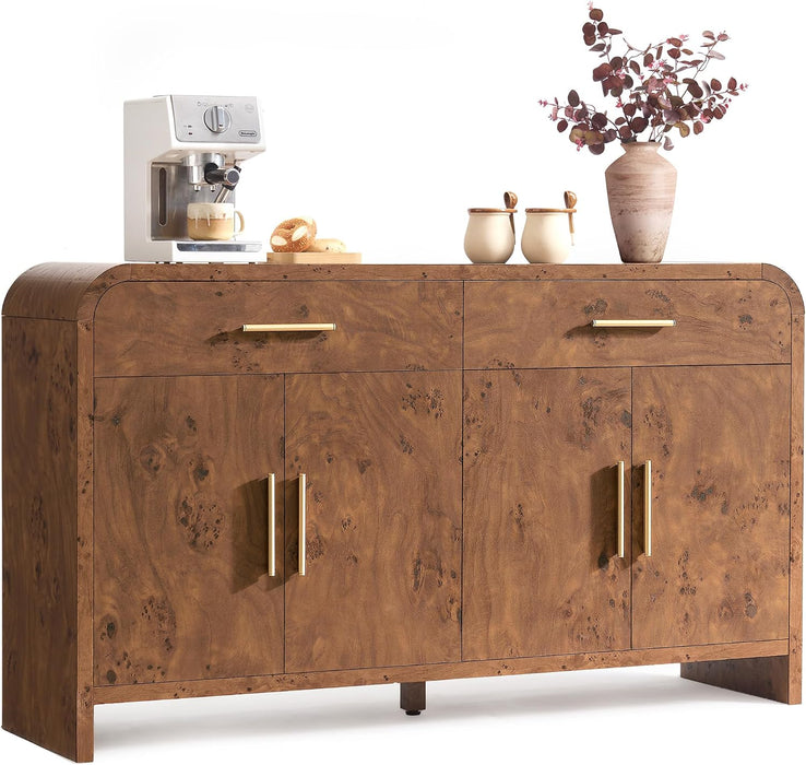 59" Sideboard Buffet Cabinet with Storage, 4 Doors Cabinet, Dark Burl