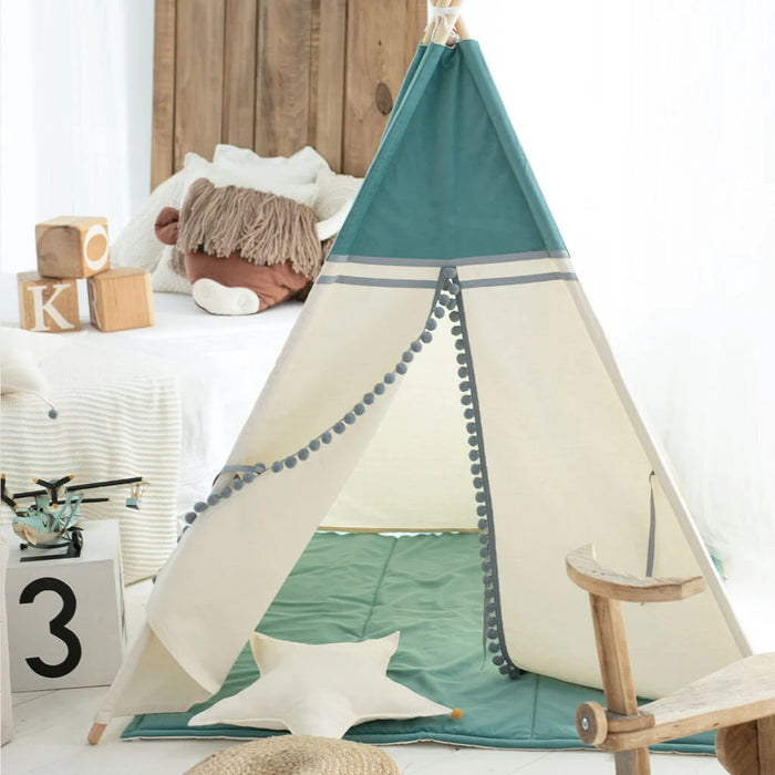 Tipi Tent Adventure with Soft Mat, Velvet Green Sage Wigwam, Cozy Playhouse, Cozy Teepee Tent, Birthday Gift for Boy, Christmas Gift for Boy