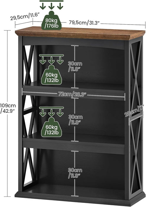 4-Tier Bookshelf, 42.9" Small Bookcase, Floor Standing Organizer Shelf, Corner Book Shelf, Metal Frame Bookshelves for Study, Bedroom, Living Room, Black and Walnut TSJ01BL