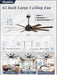 65 Inch Ceiling Fans No Light with Remote, Black Indoor/Outdoor Ceiling Fan without Light with Quiet Reversible DC Motor, 6 Speeds, 8 Blades Large Ceiling Fan for Living Room Bedroom Patio
