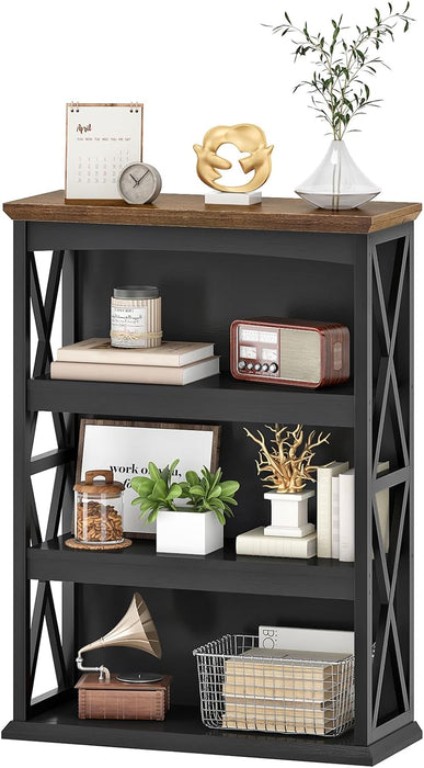 4-Tier Bookshelf, 42.9" Small Bookcase, Floor Standing Organizer Shelf, Corner Book Shelf, Metal Frame Bookshelves for Study, Bedroom, Living Room, Black and Walnut TSJ01BL