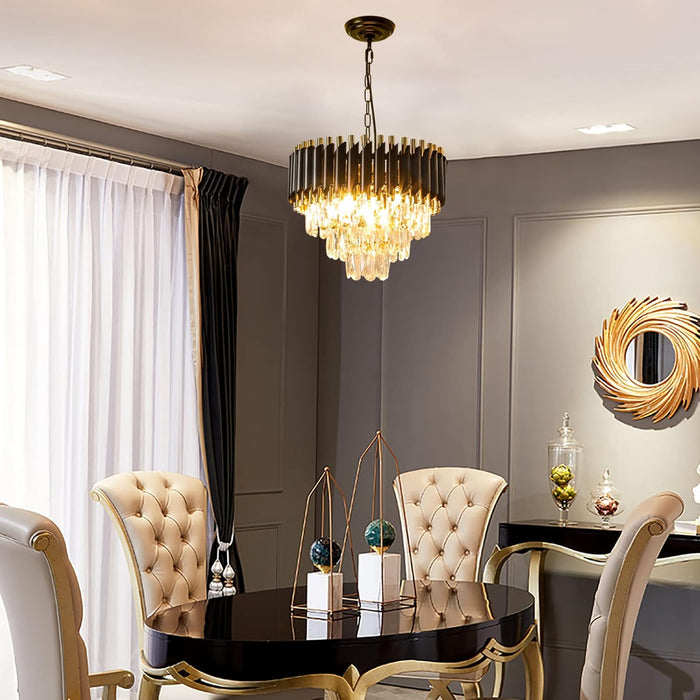 Gold FifteenPointSevenInch 3Tier Crystal Chandelier Lighting Fixture