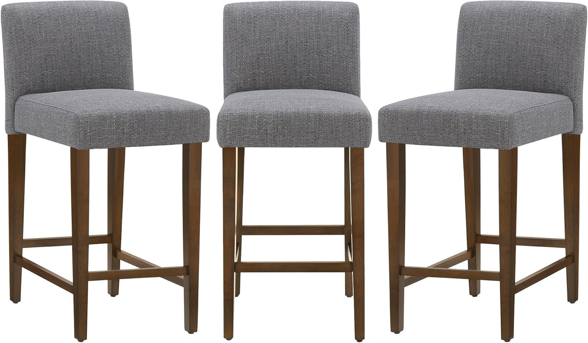 Counter Height Bar Stools Set of 3, 27" H Seat Height Upholstered Barstools, Fabric in Fog Grey
