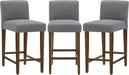 Counter Height Bar Stools Set of 3, 27" H Seat Height Upholstered Barstools, Fabric in Fog Grey