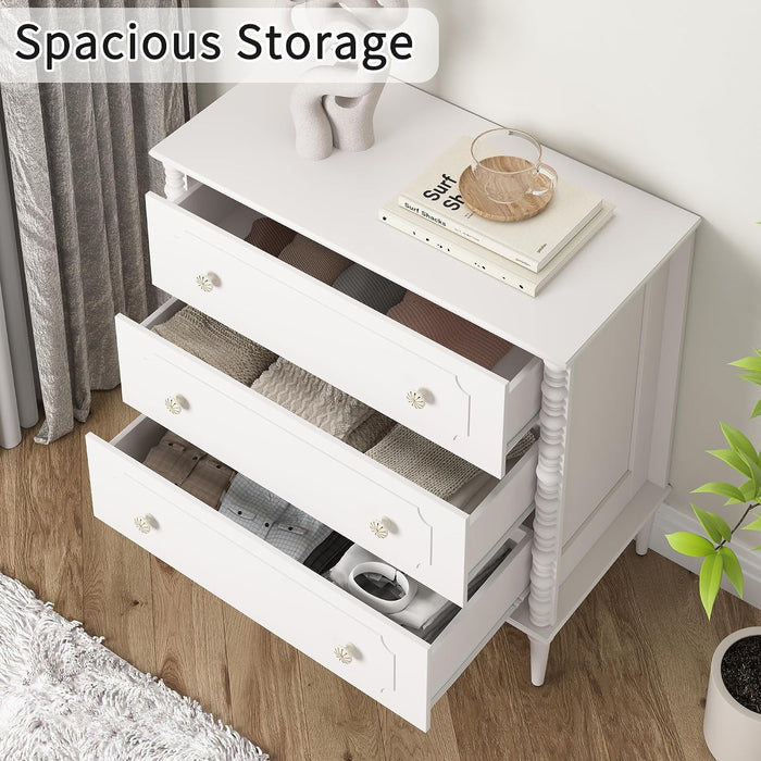 3 Drawer Dresser for Bedroom, 32" Wide Chest of Drawers, White