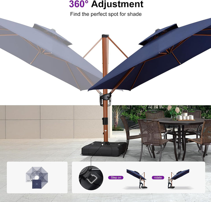 Cantilever Umbrella 9' X 12' Wood-Grain Finish, Navy Blue