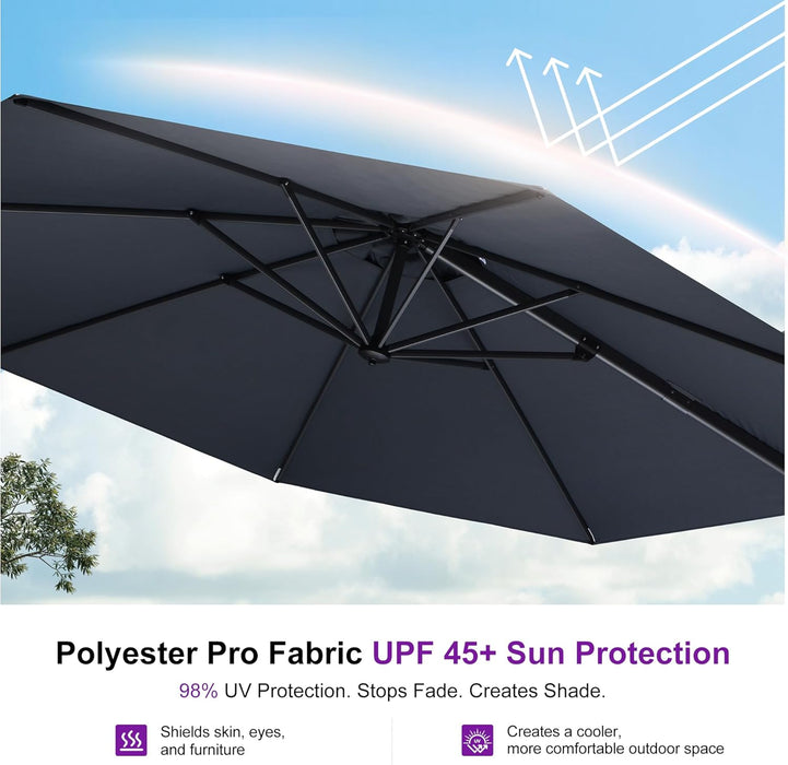 Cantilever Umbrella 10 Feet round Smooth 360° Rotation Grey | Rock-Solid Stability, Smooth One-Hand Adjustment, Expansive Shade Coverage, Stay Cool & Protected, Built for Lasting Comfort