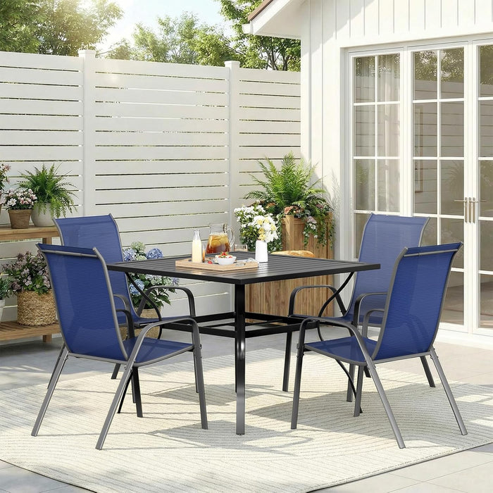 Patio Chair, Outdoor Stackable Textilene Chairs Set of 4, Navy Blue