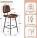 24-Inch Leather Bar Stools Set of 3 with High Backrest, Dark Brown