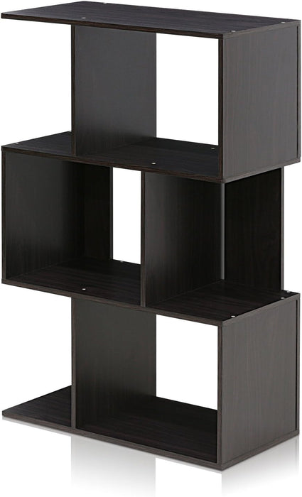 SIMPLY Book Shelf, 3-Tier Geometric Bookshelf, S-Shape Bookcase with Open Shelf, 11.8" X 23.6" X 37.3", for Organization and Storage, for Living Reoom, Bedroom, Home Office, Espresso