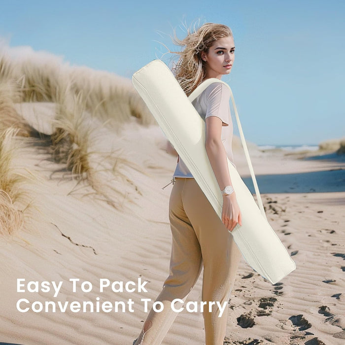 7Ft Fringe Beach Umbrella White with Sand Anchor, Outdoor Patio White Portable Beach Umbrella for Sand with Tassels, Push Button Tilt & Carrying Bag, UPF 50+