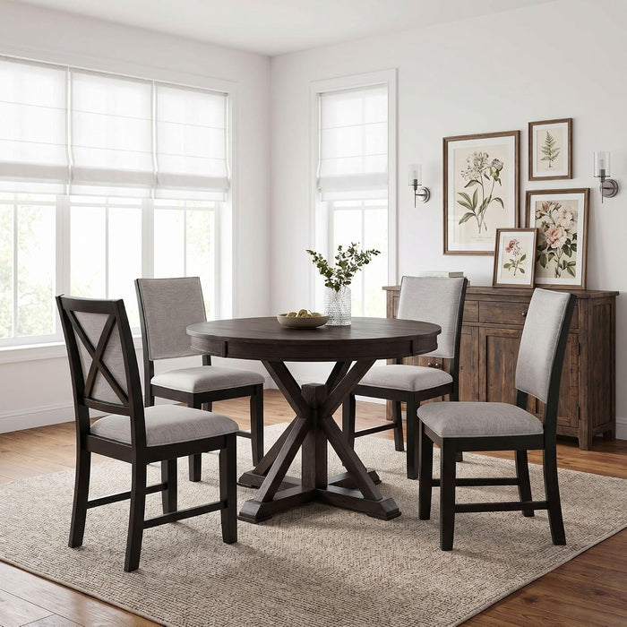 42"-54" Extendable Dining Table for 4-6 People Farmhouse Round/Oval Dining Room Table Solid Wood Kitchen Table with Cross Base, Only Table (Dark Brown)