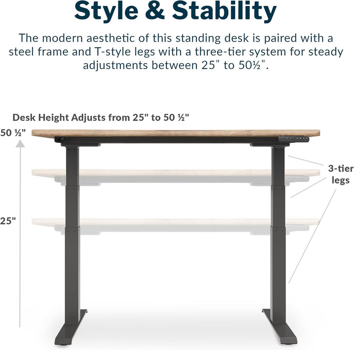 Electric Height Adjustable Standing Desk 54By26Inches ReclaimedWood