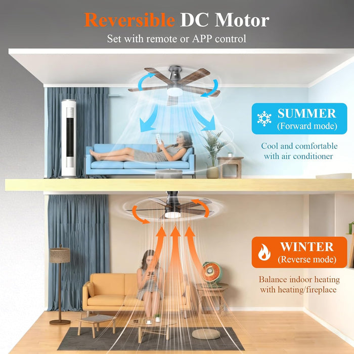 Ceiling Fans with Lights, 42 Inch Ceiling Fan with Light with App/Remote Control, 6000K Dimmable LED, Modern Flush Mount Ceiling Fan for Indoor Bedroom Living Room, DC Reversible, Black