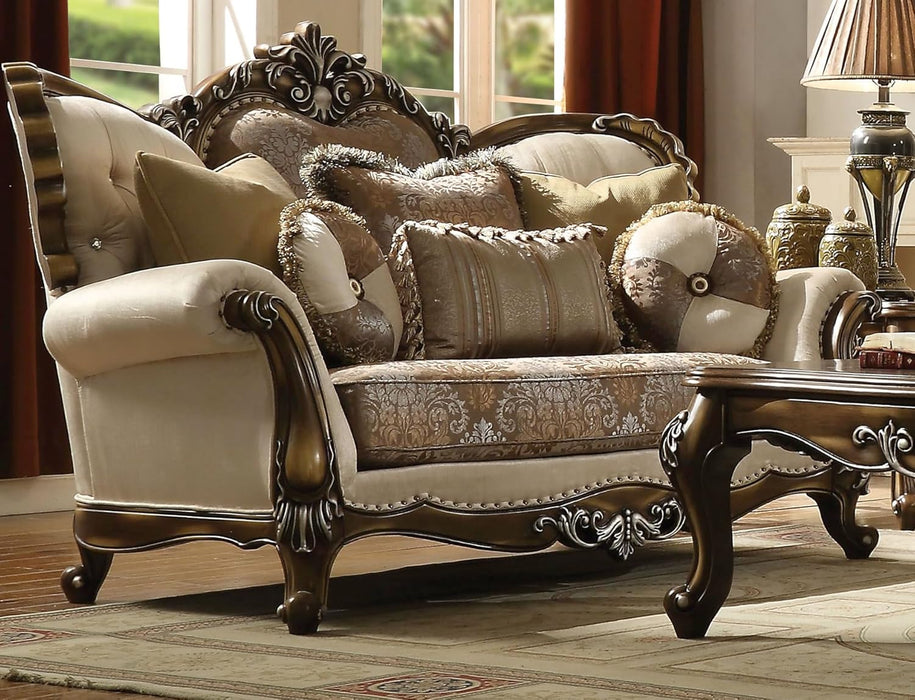 4-Piece Living Room Set Include Sofa W/ 7 Pillows, Loveseat W/ 5 Pillows, Chair W/ 2 Pillows and Coffee Table, Formal Furniture Set (Tan&Antique Oak), 52110+52111+52112+82110
