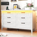 Farmhouse 6 Drawer Dresser with Charging Station & LED Lights, Slim Wooden Bedroom Dresser, Rustic Chest of Drawers Clothes Storage Organizer for Closet Dorm Apartments, White