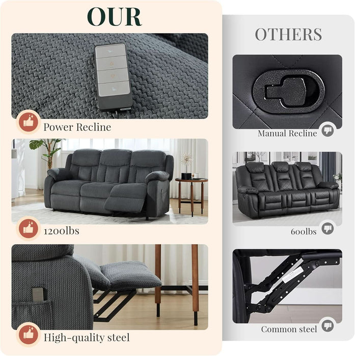 Reclining Couch, Power Reclining Sofa with Dual Wingback, 3 Seater Recliner Sofa, Recliner Couches for Living Room(Dark Gray)