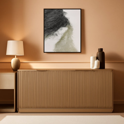 67" Fluted Oak Buffet Cabinet with Storage | Mid-Century Modern Wood Sideboard, Large Credenza with 6 Doors for Kitchen or Living Room, 67"W X 31.5"H X 15.7"D