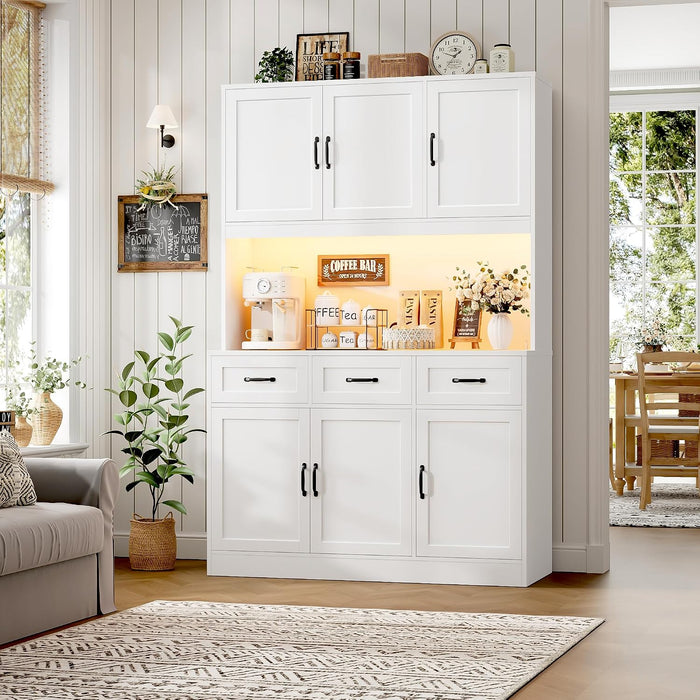 Tall White 72Inch Kitchen Pantry Cabinet Illumination