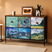 6 Drawer Dresser for Bedroom Van Gogh Chest of Drawers Wide TV Stands Fabric Storage Drawer Unit for Living Room Entryway Closet Sturdy Steel Frame Wood Top