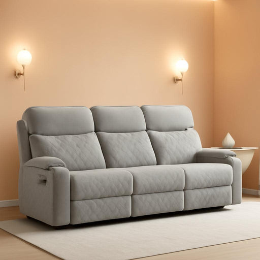 Power Oversized Reclining Sofa Couch with Cup Holders, Breathable Fabric 3-Seater Electric Recliner Couches with USB and Type-C Charging Ports for Living Room, Light Grey